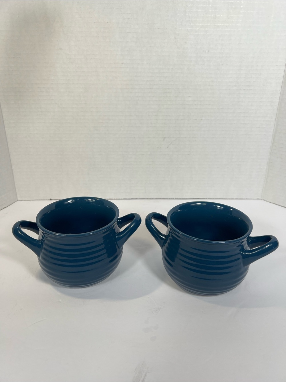 California Pantry Teal Blue Double Handle Soup Crock Bowls Set of 2